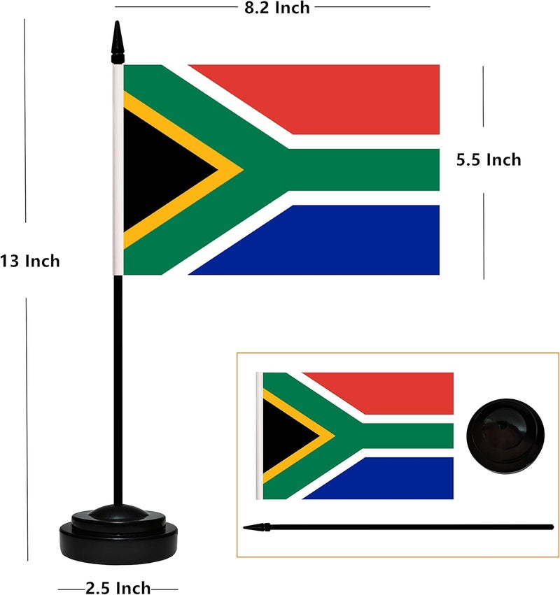 BCLin South Africa Desk Flag Set, 2 Pack South Africa Table Office Flags, Small Mini Desktop Flag With 12" Solid Black Pole, Black Base, Miniature Desktop Flag - Image 2